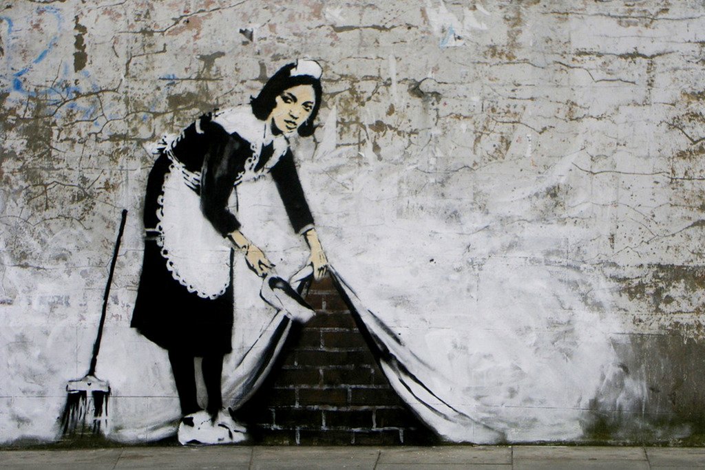 Amazon.com: Banksy Sweeping Under Wall Graffiti Art Maid Lifting